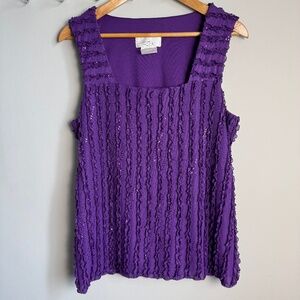 Zoe Women's Sleeveless‎ Ruffle Blouse Purple Size Large Sequin Lined Festival